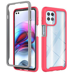 Coque Rebord Contour Silicone et Vitre Transparente Housse Etui 360 Degres pour Motorola Moto Edge S 5G Rose Rouge