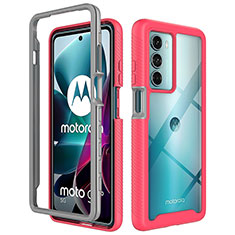 Coque Rebord Contour Silicone et Vitre Transparente Housse Etui 360 Degres pour Motorola Moto Edge S30 5G Rose Rouge