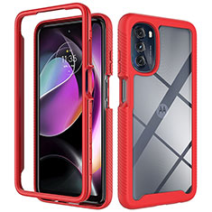 Coque Rebord Contour Silicone et Vitre Transparente Housse Etui 360 Degres pour Motorola Moto G 5G (2022) Rouge