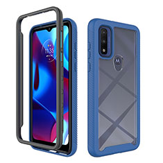 Coque Rebord Contour Silicone et Vitre Transparente Housse Etui 360 Degres pour Motorola Moto G Pure Bleu