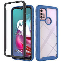 Coque Rebord Contour Silicone et Vitre Transparente Housse Etui 360 Degres pour Motorola Moto G10 Power Bleu