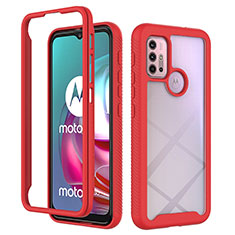 Coque Rebord Contour Silicone et Vitre Transparente Housse Etui 360 Degres pour Motorola Moto G10 Rouge