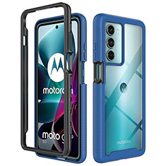 Coque Rebord Contour Silicone et Vitre Transparente Housse Etui 360 Degres pour Motorola Moto G200 5G Bleu