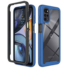 Coque Rebord Contour Silicone et Vitre Transparente Housse Etui 360 Degres pour Motorola Moto G22 Bleu