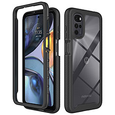 Coque Rebord Contour Silicone et Vitre Transparente Housse Etui 360 Degres pour Motorola Moto G22 Noir