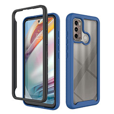 Coque Rebord Contour Silicone et Vitre Transparente Housse Etui 360 Degres pour Motorola Moto G40 Fusion Bleu