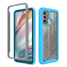 Coque Rebord Contour Silicone et Vitre Transparente Housse Etui 360 Degres pour Motorola Moto G40 Fusion Cyan