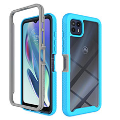 Coque Rebord Contour Silicone et Vitre Transparente Housse Etui 360 Degres pour Motorola Moto G50 5G Cyan