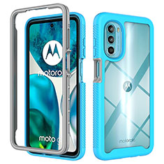 Coque Rebord Contour Silicone et Vitre Transparente Housse Etui 360 Degres pour Motorola MOTO G52 Cyan