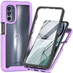 Coque Rebord Contour Silicone et Vitre Transparente Housse Etui 360 Degres pour Motorola Moto G62 5G Violet