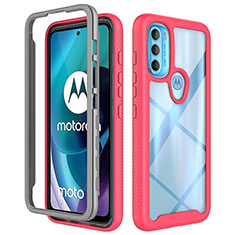 Coque Rebord Contour Silicone et Vitre Transparente Housse Etui 360 Degres pour Motorola Moto G71 5G Rose Rouge