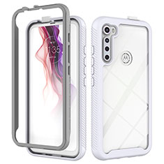 Coque Rebord Contour Silicone et Vitre Transparente Housse Etui 360 Degres pour Motorola Moto One Fusion Plus Blanc