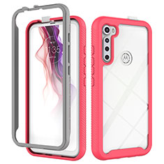 Coque Rebord Contour Silicone et Vitre Transparente Housse Etui 360 Degres pour Motorola Moto One Fusion Plus Rose Rouge