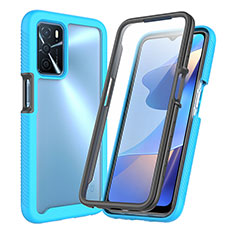 Coque Rebord Contour Silicone et Vitre Transparente Housse Etui 360 Degres pour Oppo A16 Bleu Ciel