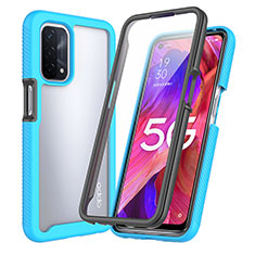 Coque Rebord Contour Silicone et Vitre Transparente Housse Etui 360 Degres pour Oppo A54 4G Bleu Ciel