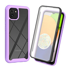 Coque Rebord Contour Silicone et Vitre Transparente Housse Etui 360 Degres pour Samsung Galaxy A03 Violet Clair