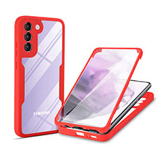 Coque Rebord Contour Silicone et Vitre Transparente Housse Etui 360 Degres pour Samsung Galaxy S21 Plus 5G Rouge