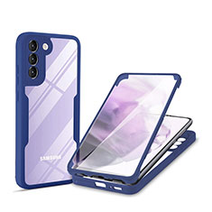 Coque Rebord Contour Silicone et Vitre Transparente Housse Etui 360 Degres pour Samsung Galaxy S22 5G Bleu