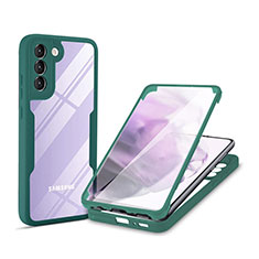 Coque Rebord Contour Silicone et Vitre Transparente Housse Etui 360 Degres pour Samsung Galaxy S22 5G Vert