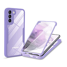 Coque Rebord Contour Silicone et Vitre Transparente Housse Etui 360 Degres pour Samsung Galaxy S22 Plus 5G Violet