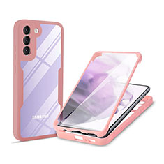 Coque Rebord Contour Silicone et Vitre Transparente Housse Etui 360 Degres pour Samsung Galaxy S24 5G Rose