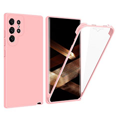 Coque Rebord Contour Silicone et Vitre Transparente Housse Etui 360 Degres pour Samsung Galaxy S24 Ultra 5G Rose