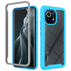 Coque Rebord Contour Silicone et Vitre Transparente Housse Etui 360 Degres pour Xiaomi Mi 11 5G Bleu Ciel