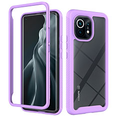 Coque Rebord Contour Silicone et Vitre Transparente Housse Etui 360 Degres pour Xiaomi Mi 11 Lite 4G Violet