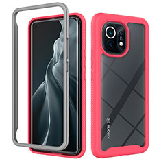 Coque Rebord Contour Silicone et Vitre Transparente Housse Etui 360 Degres pour Xiaomi Mi 11 Lite 5G NE Rose Rouge