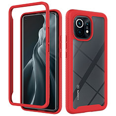 Coque Rebord Contour Silicone et Vitre Transparente Housse Etui 360 Degres pour Xiaomi Mi 11 Lite 5G Rouge