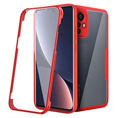 Coque Rebord Contour Silicone et Vitre Transparente Housse Etui 360 Degres pour Xiaomi Mi 12 Pro 5G Rouge