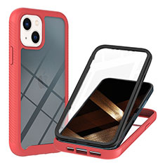 Coque Rebord Contour Silicone et Vitre Transparente Housse Etui 360 Degres YB1 pour Apple iPhone 15 Rouge