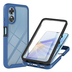 Coque Rebord Contour Silicone et Vitre Transparente Housse Etui 360 Degres YB1 pour Oppo A17 Bleu