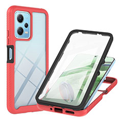 Coque Rebord Contour Silicone et Vitre Transparente Housse Etui 360 Degres YB1 pour Xiaomi Redmi Note 12 5G Rouge