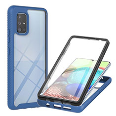 Coque Rebord Contour Silicone et Vitre Transparente Housse Etui 360 Degres YB2 pour Samsung Galaxy A71 4G A715 Bleu