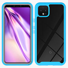 Coque Rebord Contour Silicone et Vitre Transparente Housse Etui 360 Degres ZJ1 pour Google Pixel 4 Bleu Ciel