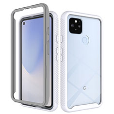 Coque Rebord Contour Silicone et Vitre Transparente Housse Etui 360 Degres ZJ1 pour Google Pixel 5 XL 5G Blanc