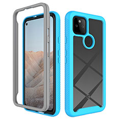 Coque Rebord Contour Silicone et Vitre Transparente Housse Etui 360 Degres ZJ1 pour Google Pixel 5a 5G Bleu Ciel