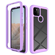 Coque Rebord Contour Silicone et Vitre Transparente Housse Etui 360 Degres ZJ1 pour Google Pixel 5a 5G Violet Clair