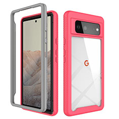 Coque Rebord Contour Silicone et Vitre Transparente Housse Etui 360 Degres ZJ1 pour Google Pixel 6 5G Rose Rouge