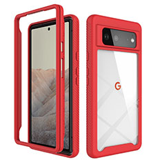 Coque Rebord Contour Silicone et Vitre Transparente Housse Etui 360 Degres ZJ1 pour Google Pixel 6 5G Rouge