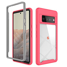 Coque Rebord Contour Silicone et Vitre Transparente Housse Etui 360 Degres ZJ1 pour Google Pixel 6 Pro 5G Rose Rouge