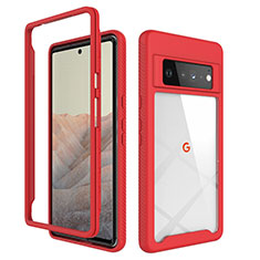 Coque Rebord Contour Silicone et Vitre Transparente Housse Etui 360 Degres ZJ1 pour Google Pixel 6 Pro 5G Rouge