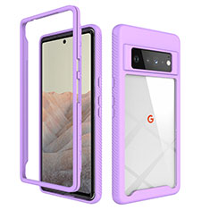 Coque Rebord Contour Silicone et Vitre Transparente Housse Etui 360 Degres ZJ1 pour Google Pixel 6 Pro 5G Violet Clair