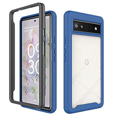 Coque Rebord Contour Silicone et Vitre Transparente Housse Etui 360 Degres ZJ1 pour Google Pixel 6a 5G Bleu