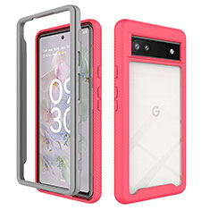 Coque Rebord Contour Silicone et Vitre Transparente Housse Etui 360 Degres ZJ1 pour Google Pixel 6a 5G Rose Rouge