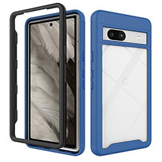 Coque Rebord Contour Silicone et Vitre Transparente Housse Etui 360 Degres ZJ1 pour Google Pixel 7a 5G Bleu