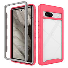 Coque Rebord Contour Silicone et Vitre Transparente Housse Etui 360 Degres ZJ1 pour Google Pixel 7a 5G Rose Rouge