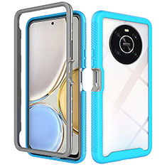 Coque Rebord Contour Silicone et Vitre Transparente Housse Etui 360 Degres ZJ1 pour Huawei Honor Magic4 Lite 4G Bleu Ciel