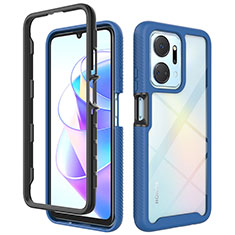 Coque Rebord Contour Silicone et Vitre Transparente Housse Etui 360 Degres ZJ1 pour Huawei Honor X7a Bleu